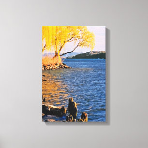 Golden Trees At The Rivers Edge Canvas Print