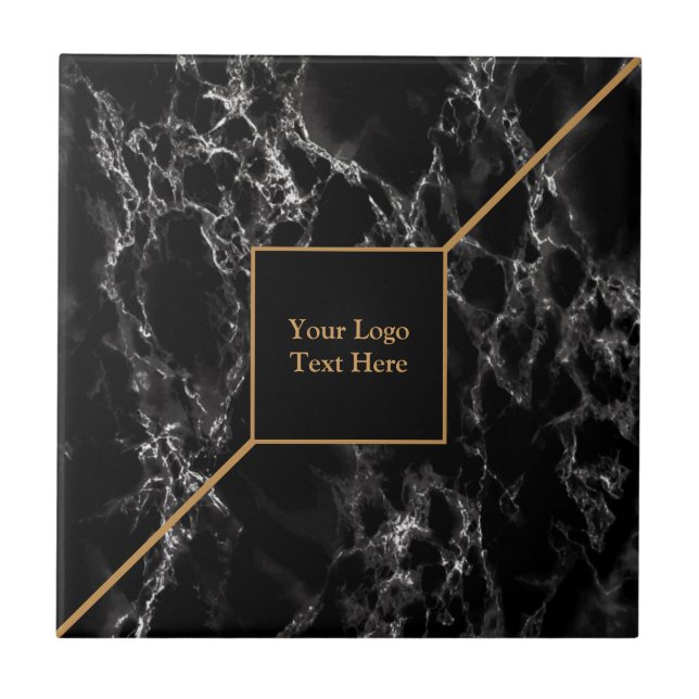 Golden Trendy Black Marble Stone - Customisable - Tile (Front)