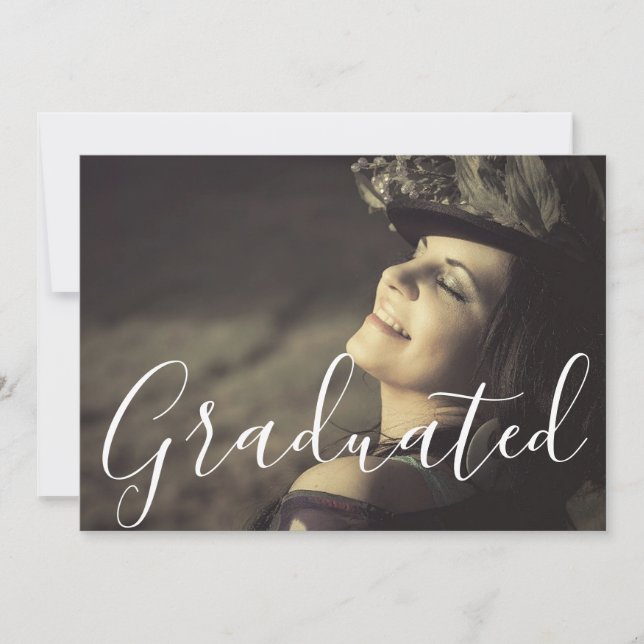 Golden Trendy Script Graduated Photo Graduation Card (Front)