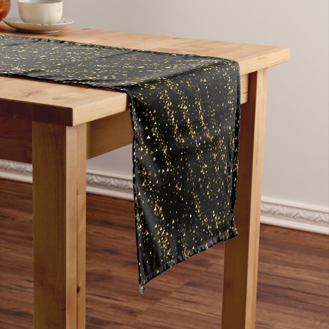 Golden Triangle Dots Black Background Shiny Luxury Medium Table Runner (In Situ)