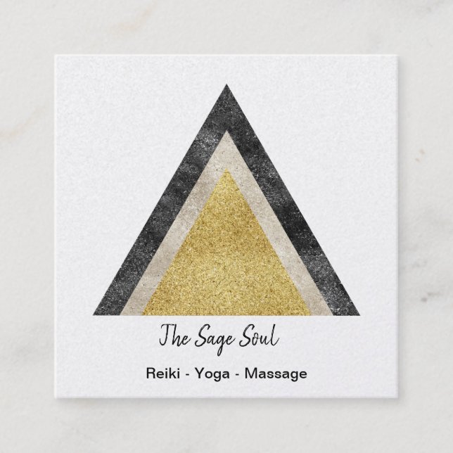 Golden Triangles Simulated Foil and Glitter Square Business Card (Front)