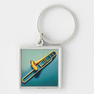 Golden Trombone on Blue Key Ring