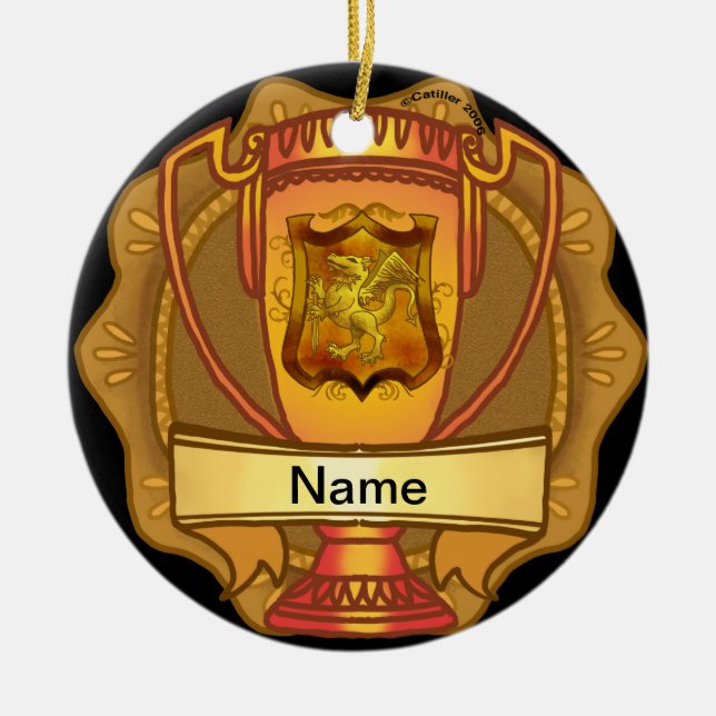 Golden Trophy Ceramic Tree Decoration (Front)