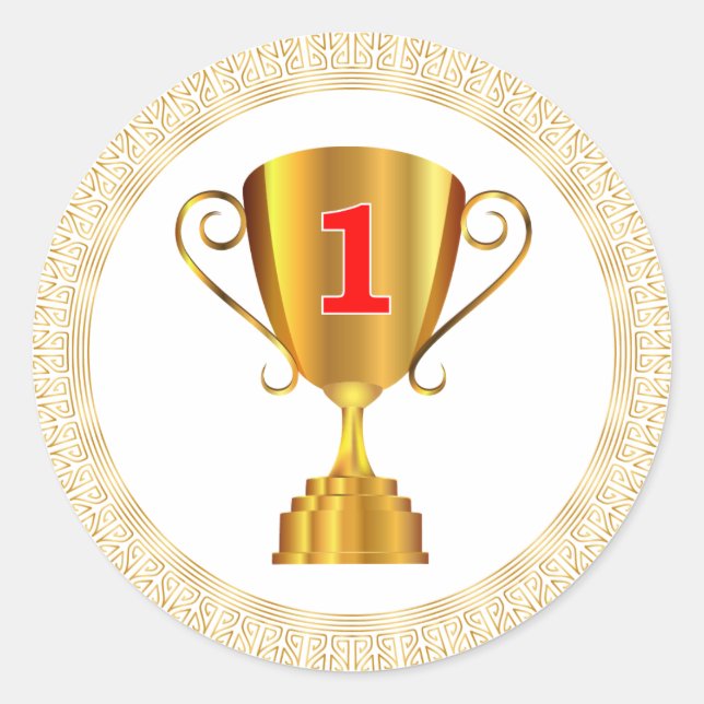 Golden trophy cup classic round sticker (Front)