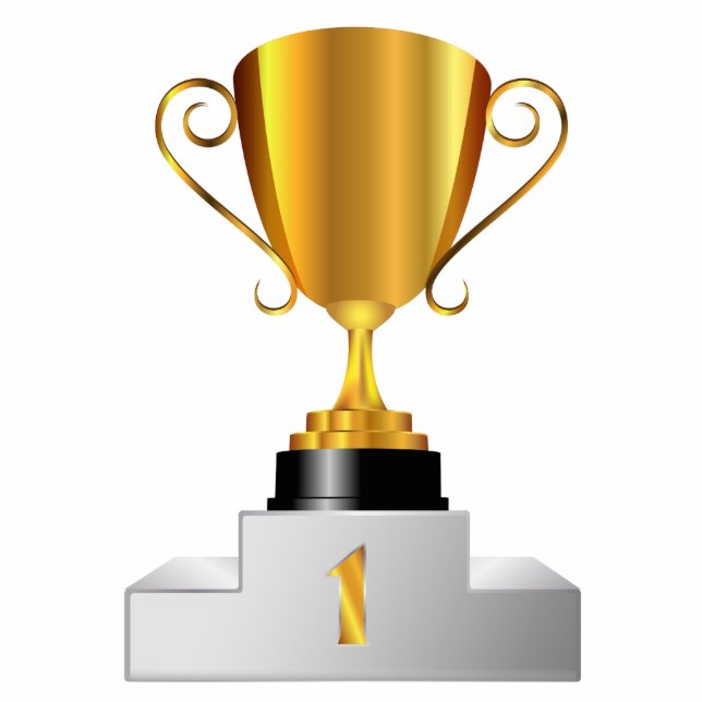 Golden trophy cup standing photo sculpture (Front)