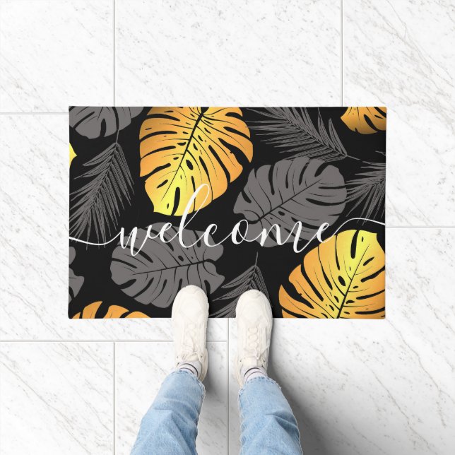 Golden Tropical Leaves Doormat (Indoor)