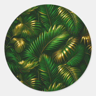 Golden Tropical Leaves Jungle Luxe Classic Round Sticker