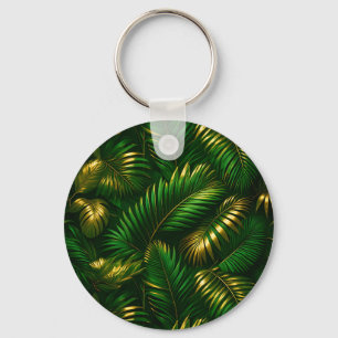 Golden Tropical Leaves Jungle Luxe Key Ring