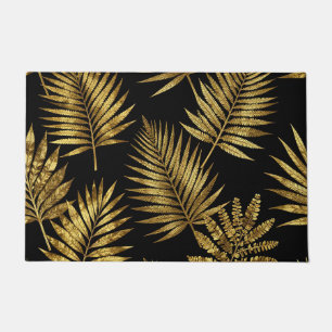 Golden Tropical Leaves Luxe Pattern Doormat