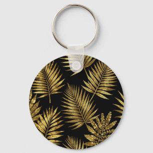 Golden Tropical Leaves Luxe Pattern Key Ring