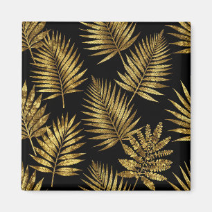 Golden Tropical Leaves Luxe Pattern Magnet