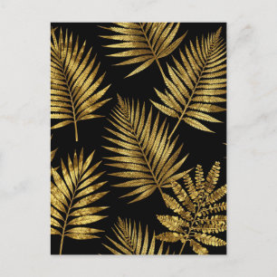 Golden Tropical Leaves Luxe Pattern Postcard