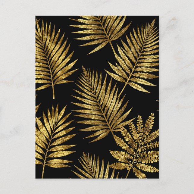 Golden Tropical Leaves Luxe Pattern Postcard (Front)