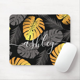 Golden Tropical Leaves Mouse Mat