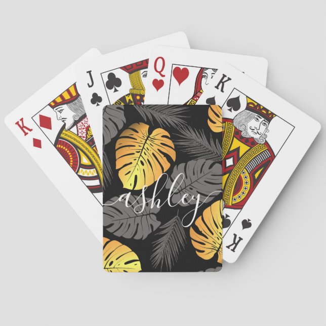 Golden Tropical Leaves Playing Cards (Back)