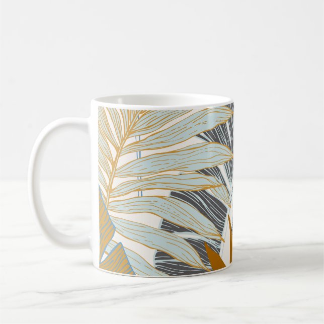 Golden Tropical Leaves Silhouette Coffee Mug (Left)