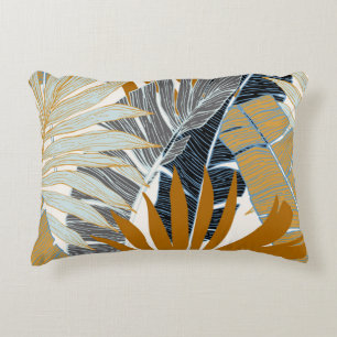 Golden Tropical Leaves Silhouette Decorative Cushion