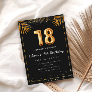 Golden Tropical Palm Leaves 18th Birthday  Invitation