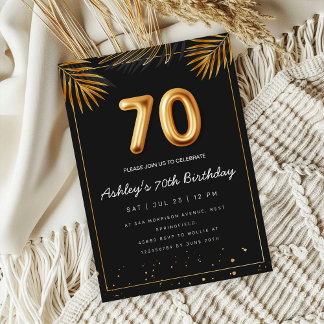 Golden Tropical Palm Leaves 70th Birthday  Invitation