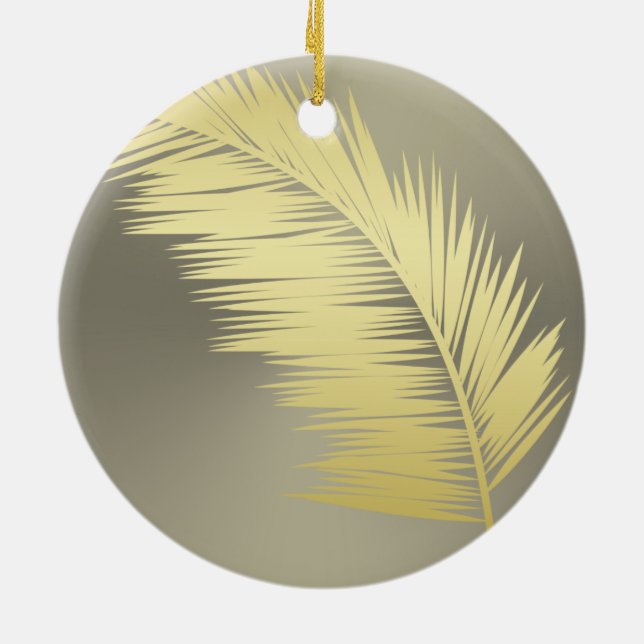 Golden Tropical Palm leaves  Ceramic Tree Decoration (Back)