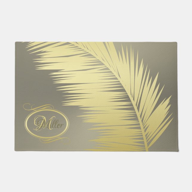 Golden Tropical Palm leaves  Doormat (Front)