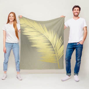 Golden Tropical Palm leaves Fleece Blanket