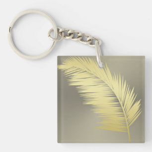 Golden Tropical Palm leaves  Key Ring