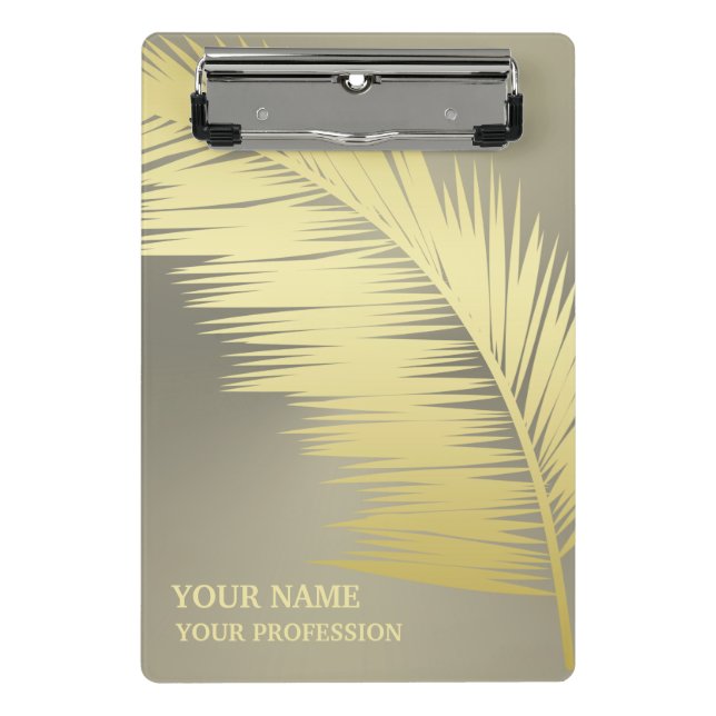 Golden Tropical Palm leaves Monogram Mini Clipboard (Front)