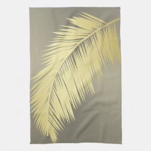 Golden Tropical Palm leaves Tea Towel