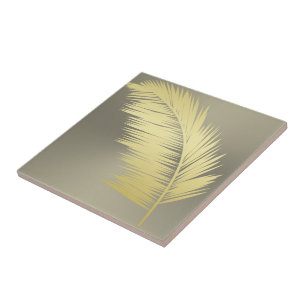 Golden Tropical Palm leaves  Tile
