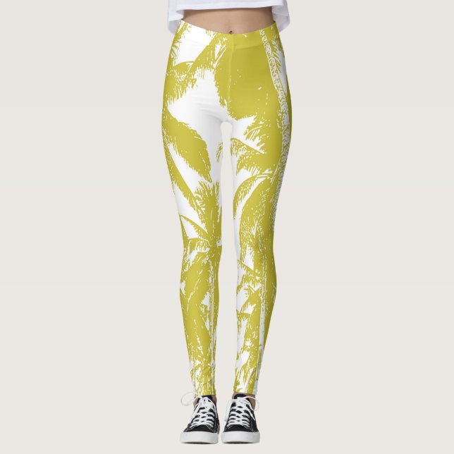 Golden Tropical Palm Trees Leggings (Front)