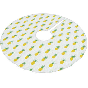 Golden Tropical Pineapples   Monogram Brushed Polyester Tree Skirt