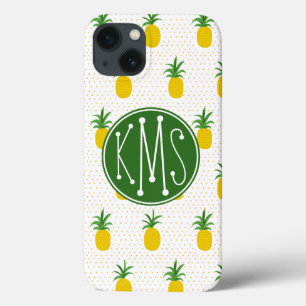 Golden Tropical Pineapples Monogram iPhone 13 Case