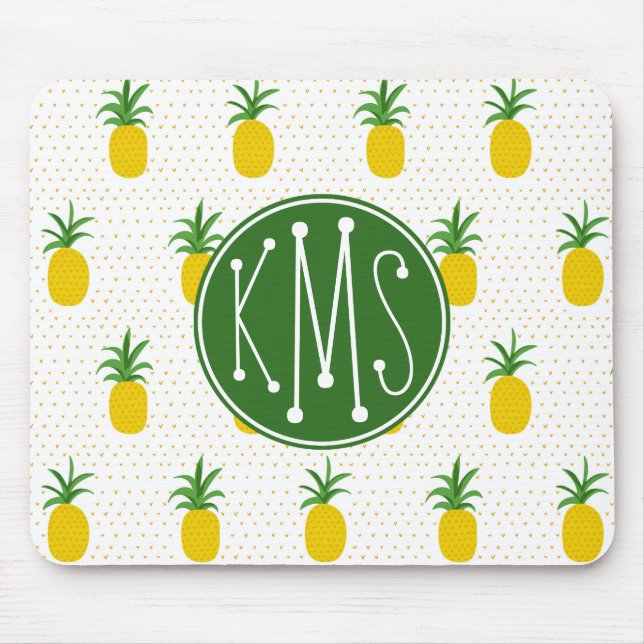 Golden Tropical Pineapples | Monogram Mouse Mat (Front)