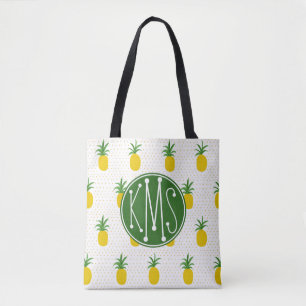 Golden Tropical Pineapples   Monogram Tote Bag
