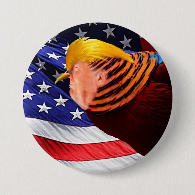 Golden Trump Bird USA Flag Round Pin-Back Button (Front)