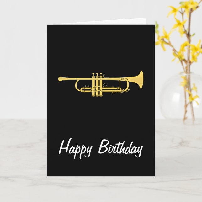 Golden Trumpet Music Theme Birthday Card (Yellow Flower)