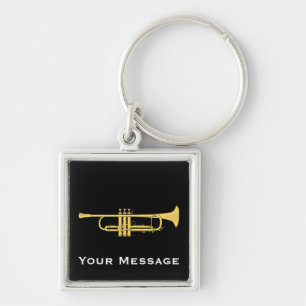Golden Trumpet Music Theme Zip Pull Key Ring
