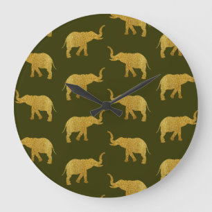 Golden Trumpeting Elephants Large Clock