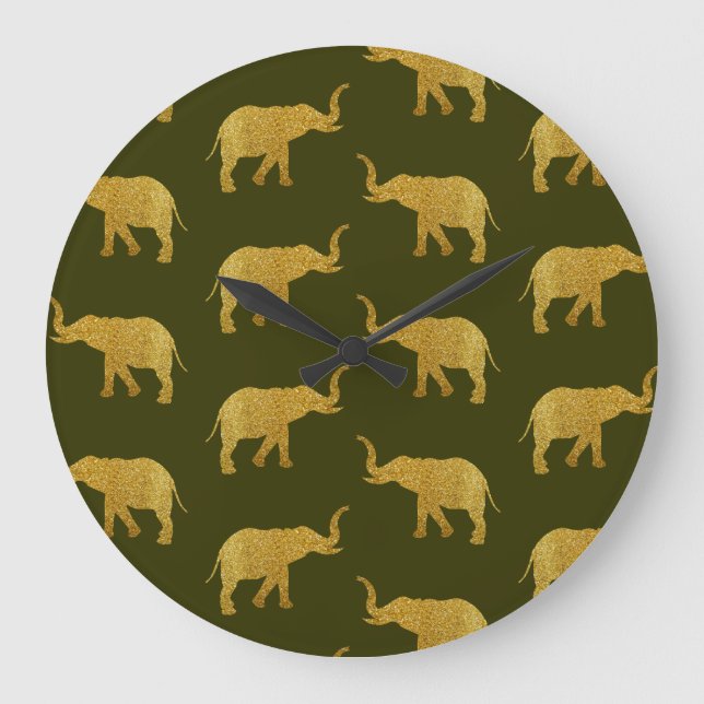 Golden Trumpeting Elephants Large Clock (Front)