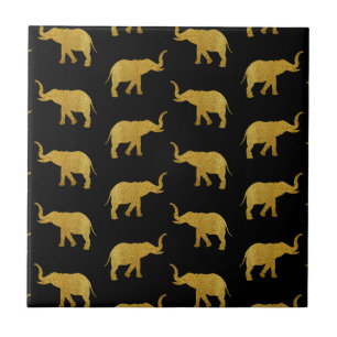 Golden Trumpeting Elephants Tile