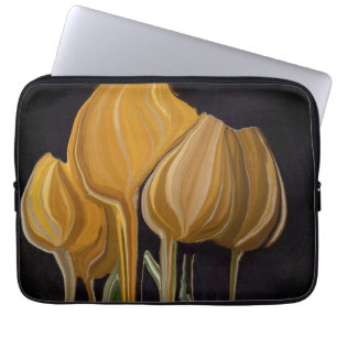 Golden Tulip Trio on Black Laptop Sleeve
