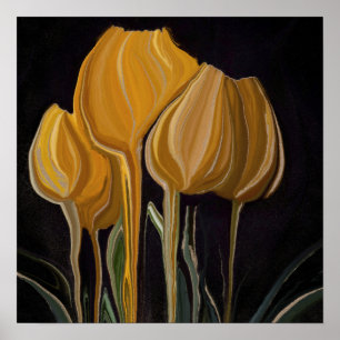 Golden Tulip Trio on Black Poster