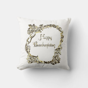 Golden Turkey Happy Thanksgiving Typography Cushion