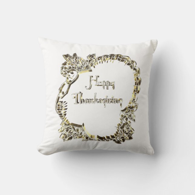 Golden Turkey Happy Thanksgiving Typography Cushion (Front)