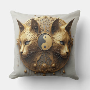 Golden Twin Cat Yin Yang Sculpture Cushion