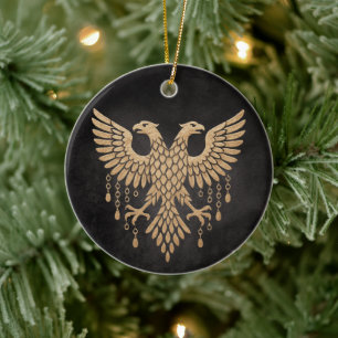 Golden Twin Raven Norse Mythology Black Ceramic Tree Decoration