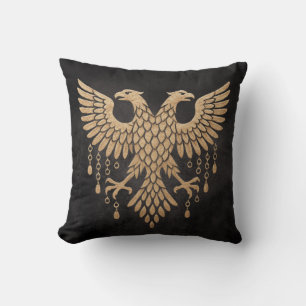 Golden Twin Raven Norse Mythology Black Cushion