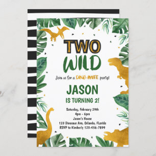 Golden Two Wild Dinosaur Invitation