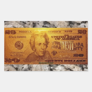 Golden U.S. Twenty Dollar Bill Front Rectangular Sticker